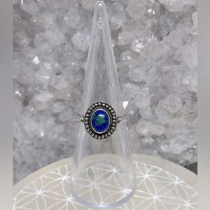 Vintage Azurite Malachite Sterling Oval Ring